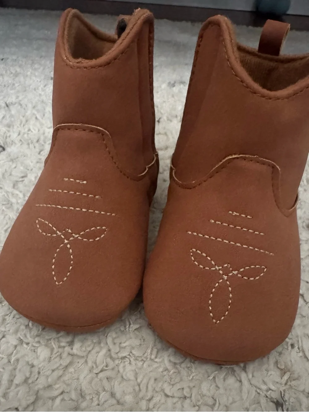 Carter's Tan Brown Baby Booties with Stitch Detail